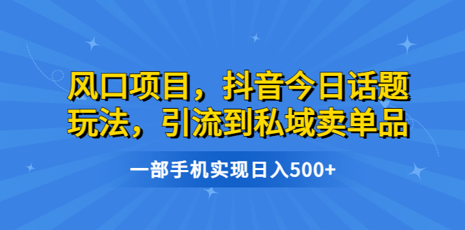 风口项目，抖音今日话题玩法，引流到私域卖单品，一部手机实现日入500+ - 学咖网-学咖网