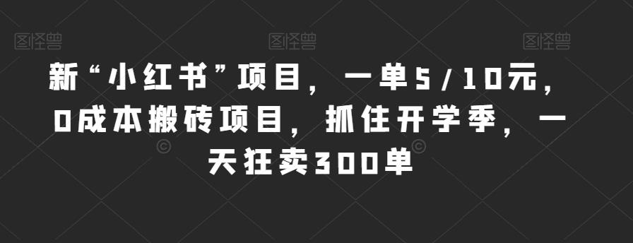 新“小红书”项目，一单5/10元，0成本搬砖项目，抓住开学季，一天狂卖300单【揭秘】 - 学咖网-学咖网