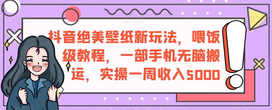 抖音绝美壁纸新玩法，喂饭级教程，一部手机无脑搬运，实操一周收入5000【揭秘】 - 学咖网-学咖网