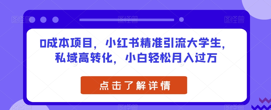 0成本项目，小红书精准引流大学生，私域高转化，小白轻松月入过万【揭秘】 - 学咖网-学咖网