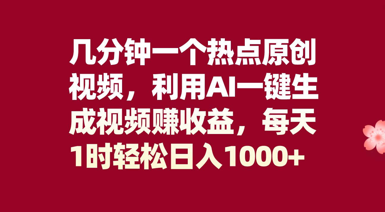 几分钟一个热点原创视频，利用AI一键生成视频赚收益，每天1时轻松日入1000+ - 学咖网-学咖网