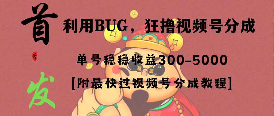 网独家首发，视频号BUG，超短期项目，单号每日净收益300-5000 - 学咖网-学咖网