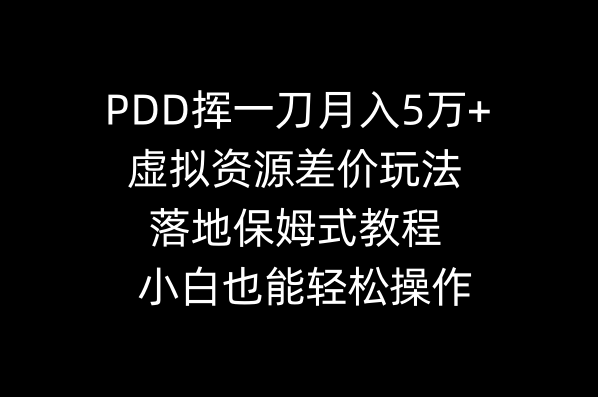 PDD挥一刀月入5万+，虚拟资源差价玩法，落地保姆式教程，小白也能轻松操作 - 学咖网-学咖网