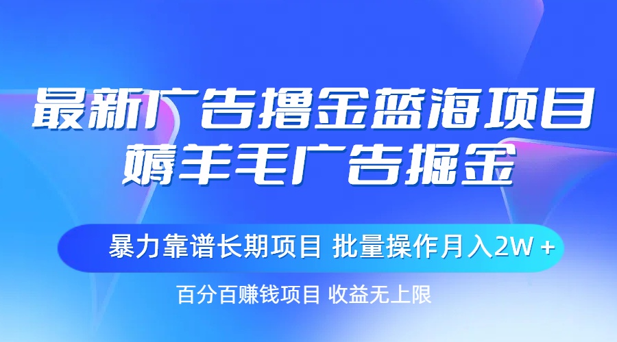 最新广告撸金蓝海项目，薅羊毛广告掘金 长期项目 批量操作月入2W＋ - 学咖网-学咖网