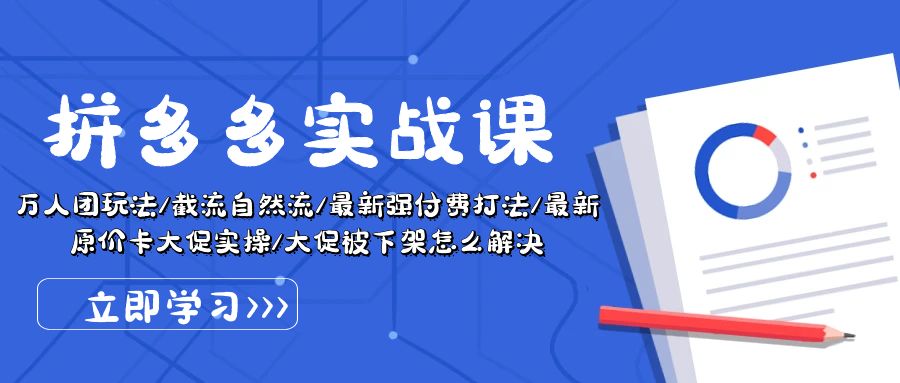 拼多多·实战课：万人团玩法/截流自然流/最新强付费打法/最新原价卡大促实操/大促被下架怎么解决 - 学咖网-学咖网