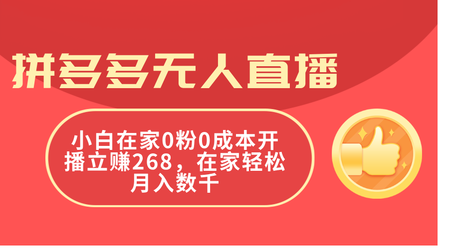 拼多多无人直播，小白在家0粉0成本开播立赚268，在家轻松月入数千 - 学咖网-学咖网