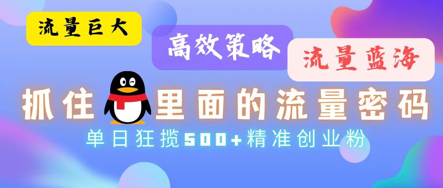 流量蓝海，抓住QQ里面的流量密码！高效策略，单日狂揽500+精准创业粉 - 学咖网-学咖网