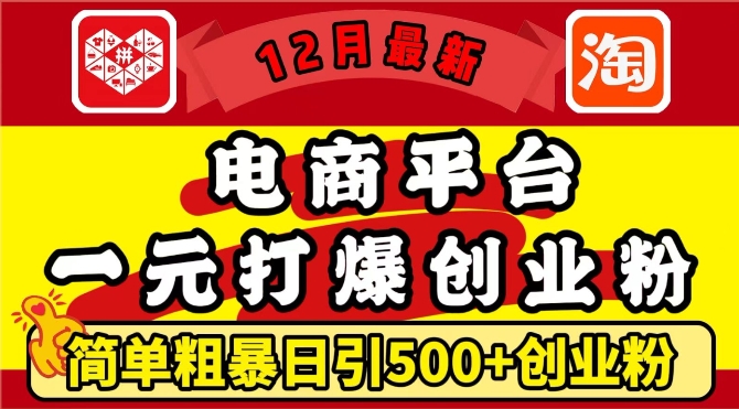 12月最新：电商平台1元打爆创业粉，简单粗暴日引500+精准创业粉，轻松月入过W - 学咖网-学咖网