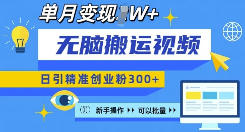 无脑搬运视频号可批量复制，新手即可操作，日引精准创业粉300+，月变现过W - 学咖网-学咖网