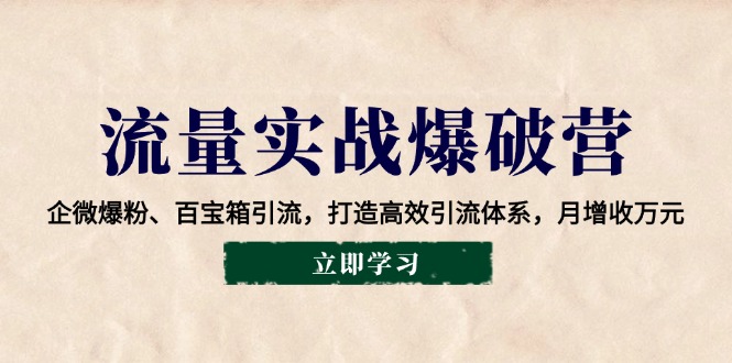 流量实战爆破营：企微爆粉、百宝箱引流，打造高效引流体系，月增收万元 - 学咖网-学咖网