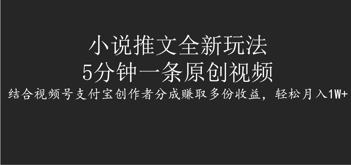 小说推文全新玩法，5分钟一条原创视频，结合视频号支付宝创作者分成赚取多份收益，轻松月入1W+ - 学咖网-学咖网